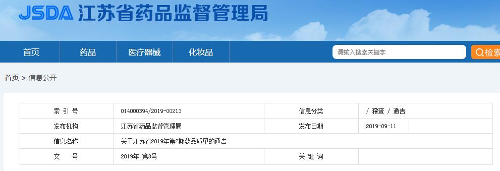 江蘇2019年第2期藥品質(zhì)量通告