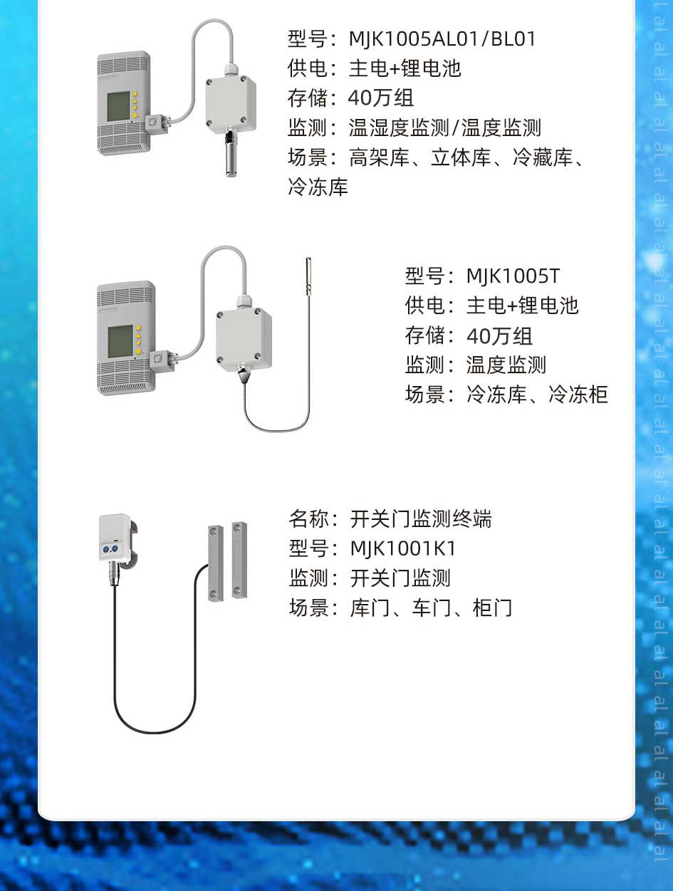 志翔領(lǐng)馭MJK1005AL01/BL01溫濕度監(jiān)測終端用于監(jiān)測高架庫、立體庫、冷藏庫、冷凍庫等場景